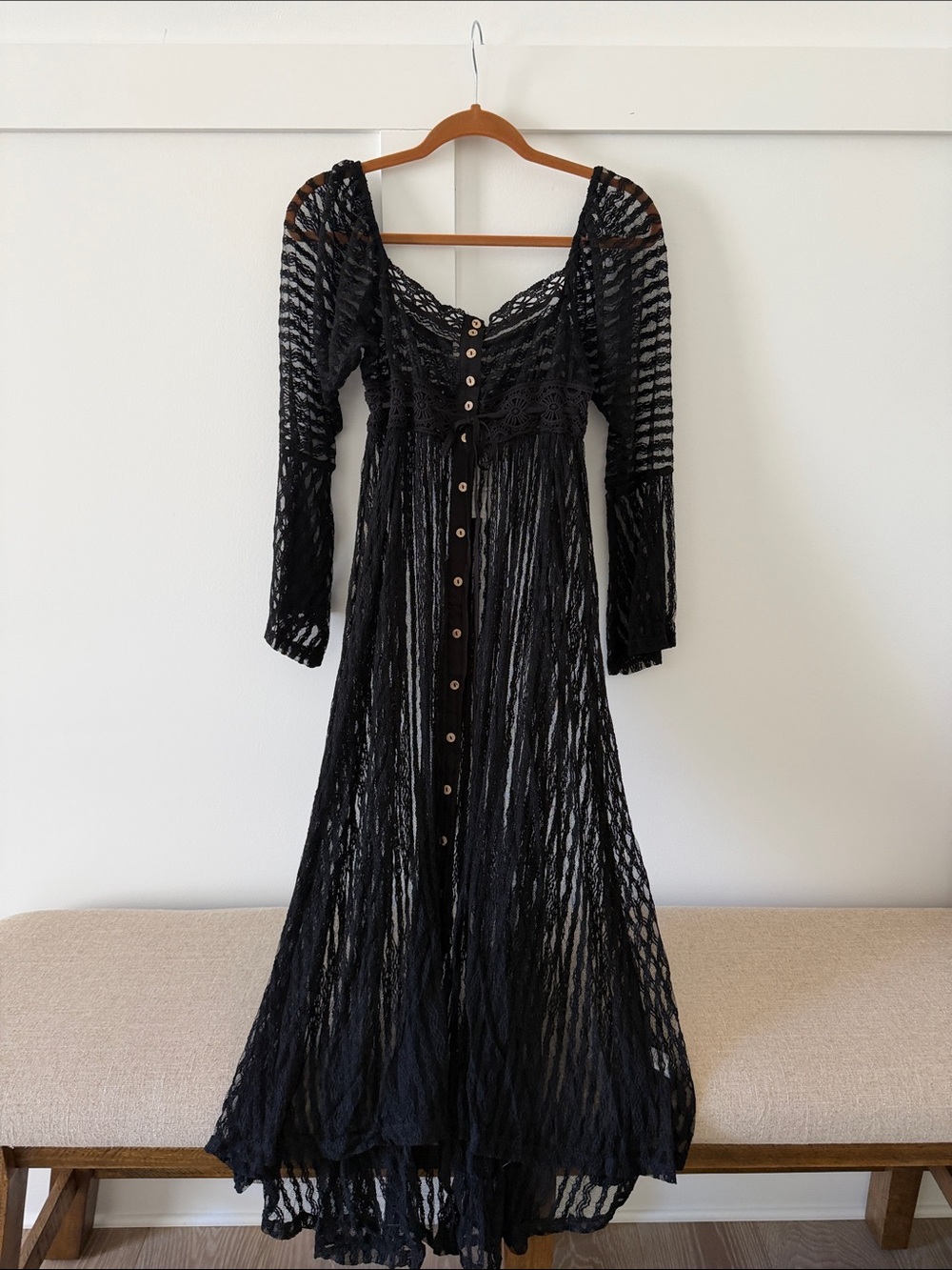 Promesa Black Long Sleeve Lace Button-Front Maxi Dress - Picture 3 of 7